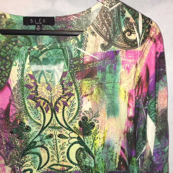 B.L.E.U. Woman Keyhole 3/4 Sleeve Boho Style Blouse Top | Size 1X - Picture 4 of 7